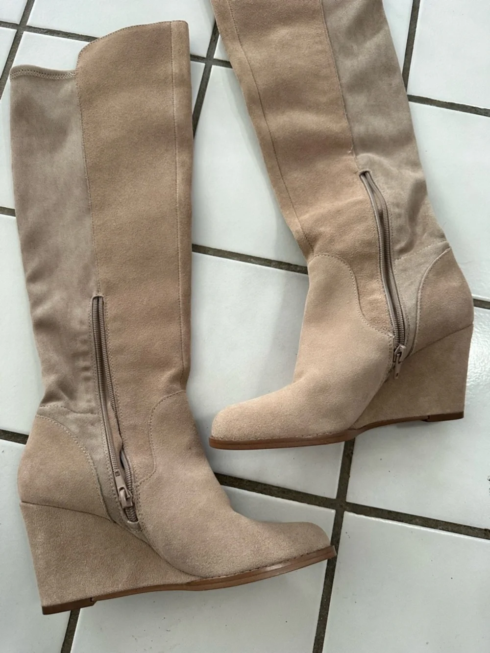 Sole Society Tall Beige Suede Wedge Over-the-Knee Boots